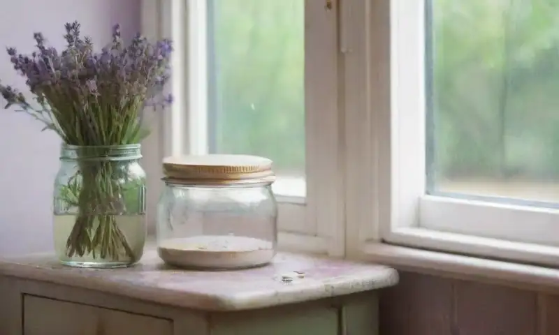 Un luminoso cuarto de lavandería con una lavadora blanca, aromas florales y un cálido ambiente hogareño