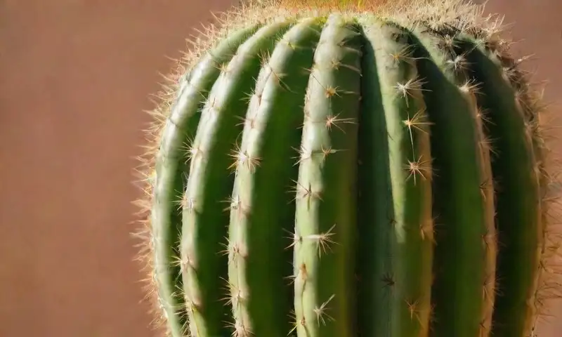 Un cactus alto y delgado con espinas brilla al sol en un entorno natural