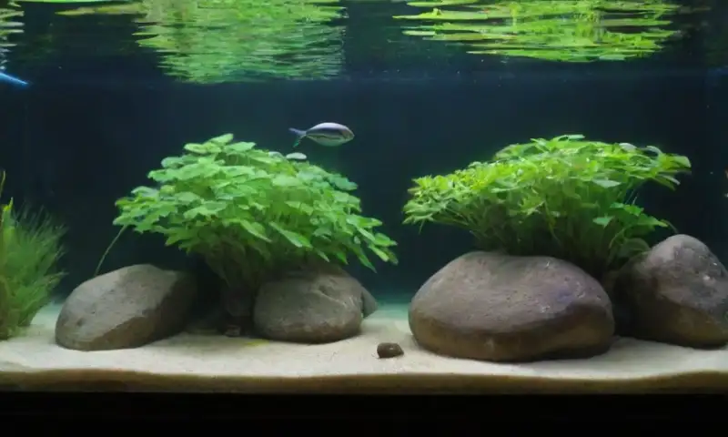 Un acuario bien cuidado muestra plantas acuáticas vibrantes