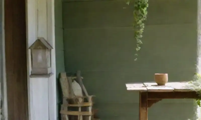 Un porche de madera desgastada