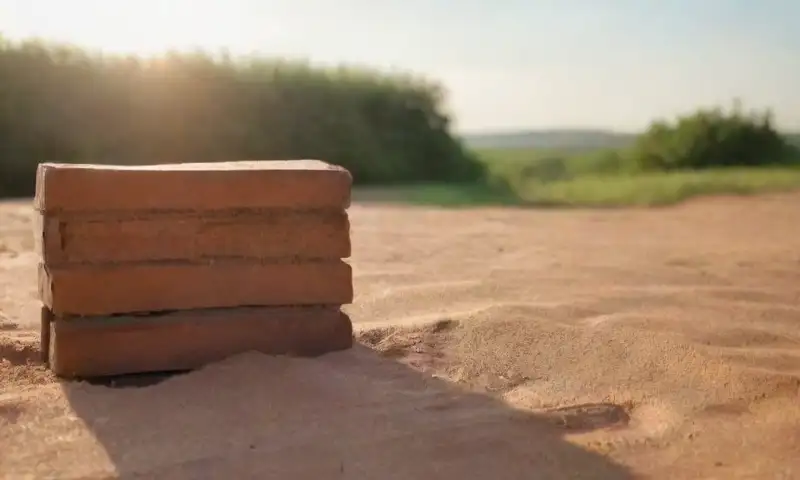 Un entorno cálido y rústico de tonos tierra con ladrillos de adobe, textura granulada y luz suave, evoca una atmósfera de calidez y artesanía orgánica