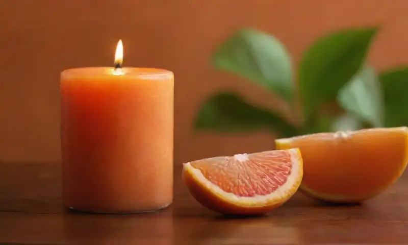 Una escena acogedora y cálida de mitades de naranja brillantes sobre una mesa de madera