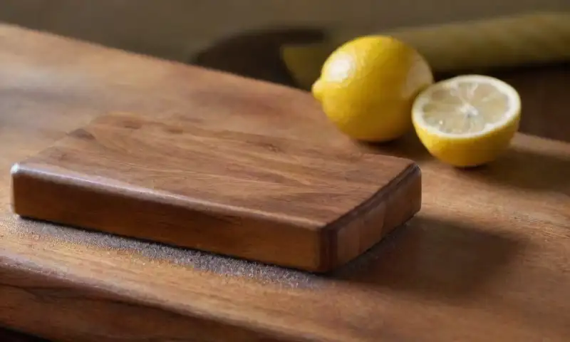 Una tabla de cortar de madera calida presenta vetas ricas