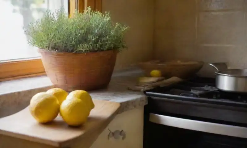 Una cocina acogedora iluminada por el sol