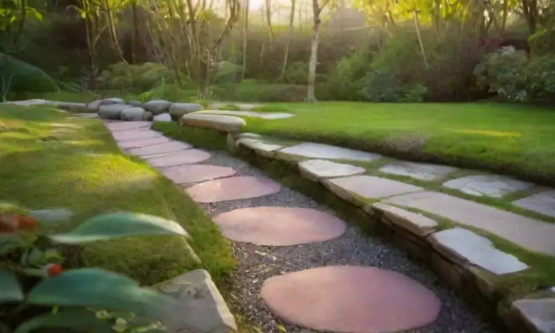 Un jardín armonioso con plantas verdes, un estanque de koi, piedras ordenadas y una atmósfera tranquila
