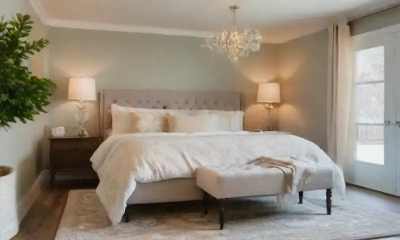 Un acogedor dormitorio en tonos neutros con una cama king size