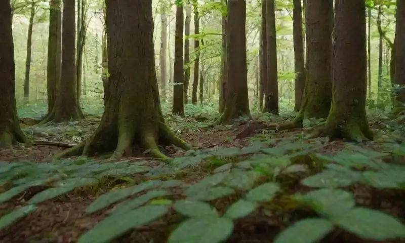 Un frondoso dosel verde, con hojas brillantes y texturizadas, crea un juego de luz y sombra en un entorno lleno de higos y diversidad vegetal