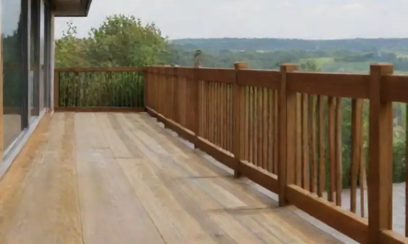 Un acogedor balcón de madera con paneles de rusticidad, plantas verdes y una atmósfera cálida para la relajación