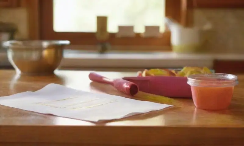 Una cocina luminosa y ordenada presenta un countertop con papel