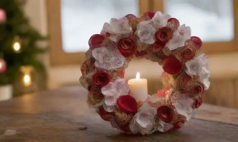 Decoraciones navideñas recicladas crean una atmósfera festiva y acogedora
