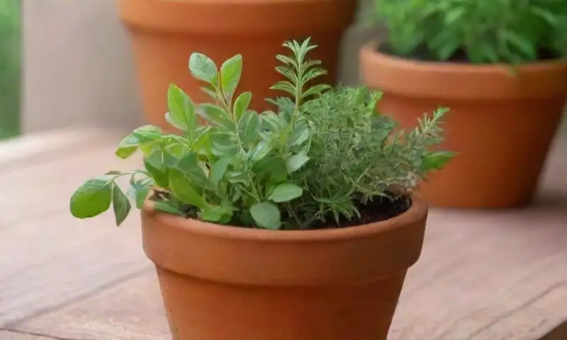 Un vibrante jardín de hierbas frescas con detalles naturales y colores contrastantes