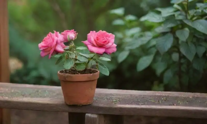 Un jardín soleado con rosas vibrantes y un ambiente sereno