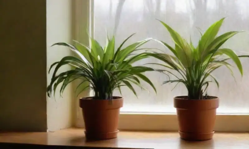 Un espacio botánico armonioso y tranquilo con diversas plantas que reflejan luz y texturas naturales