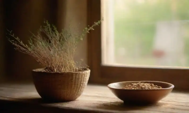 Una cocina rústica con luz dorada