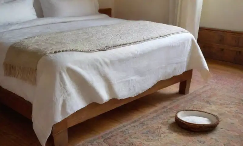 Un dormitorio tenue y acogedor, con una cama ordenada, flores frescas y detalles personales que evocan tranquilidad