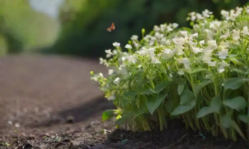 Un vibrante jardín de plantas de judías verdes muestra un ecosistema lleno de vida