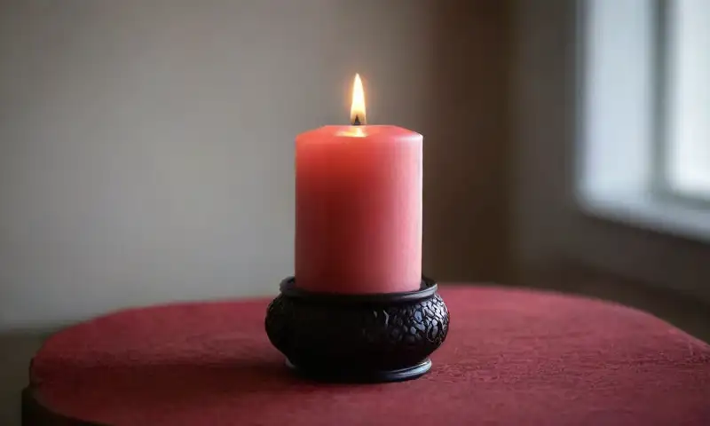Una mesa con un suave tejido y velas de colores cálidos crea una atmósfera serena y armoniosa